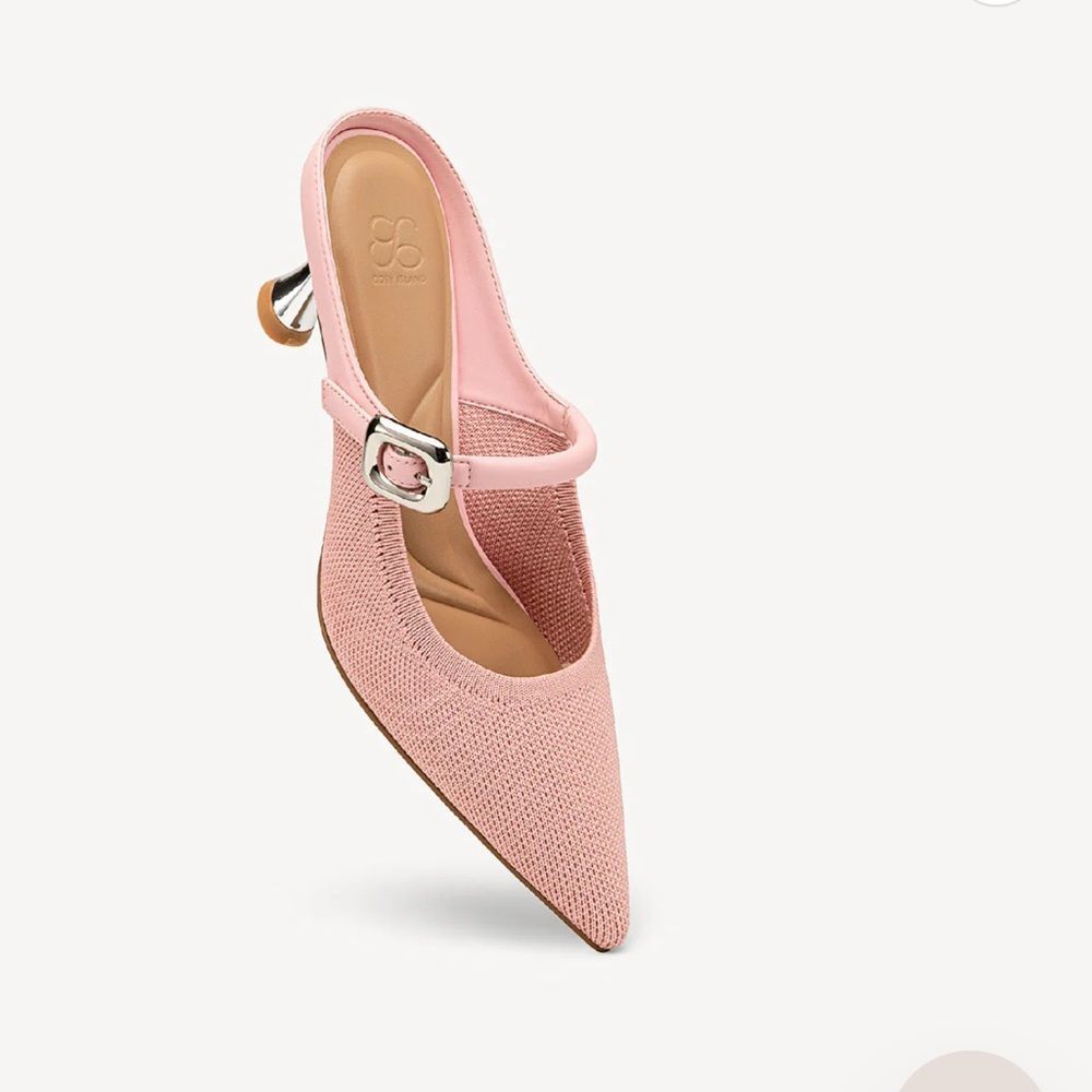 Knit Pointed Mary Jane Slingback Heels in Pink